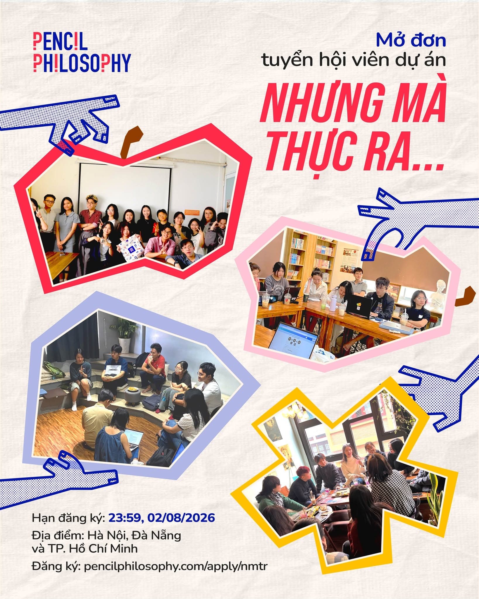 Poster mở đơn tuyển hội viên dự án Nhưng mà thực ra… 2026 tại Hà Nội, Đà Nẵng và TP. Hồ Chí Minh