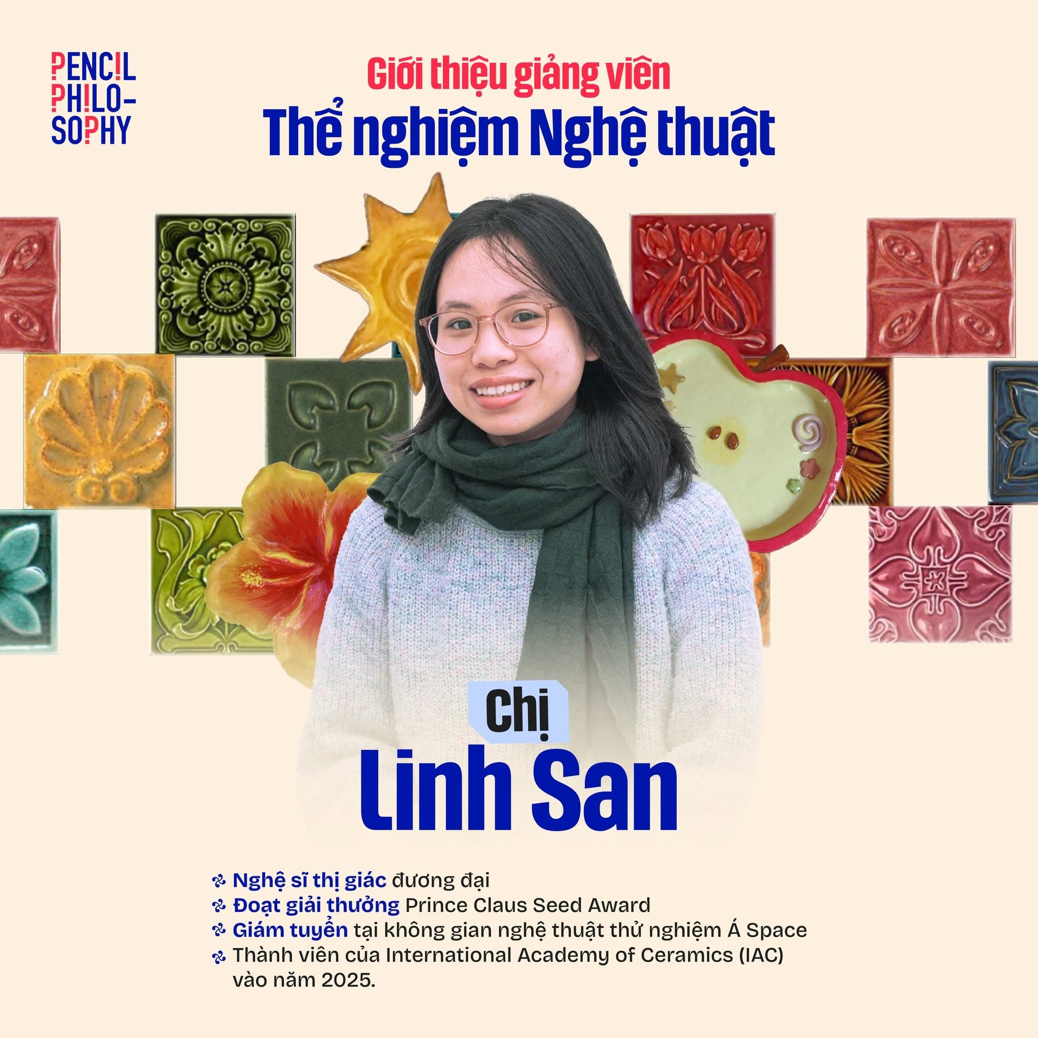 Chị Linh San, giảng viên Thể nghiệm Nghệ thuật Lớp học Hè Pencil Philosophy 2026 tại Hà Nội